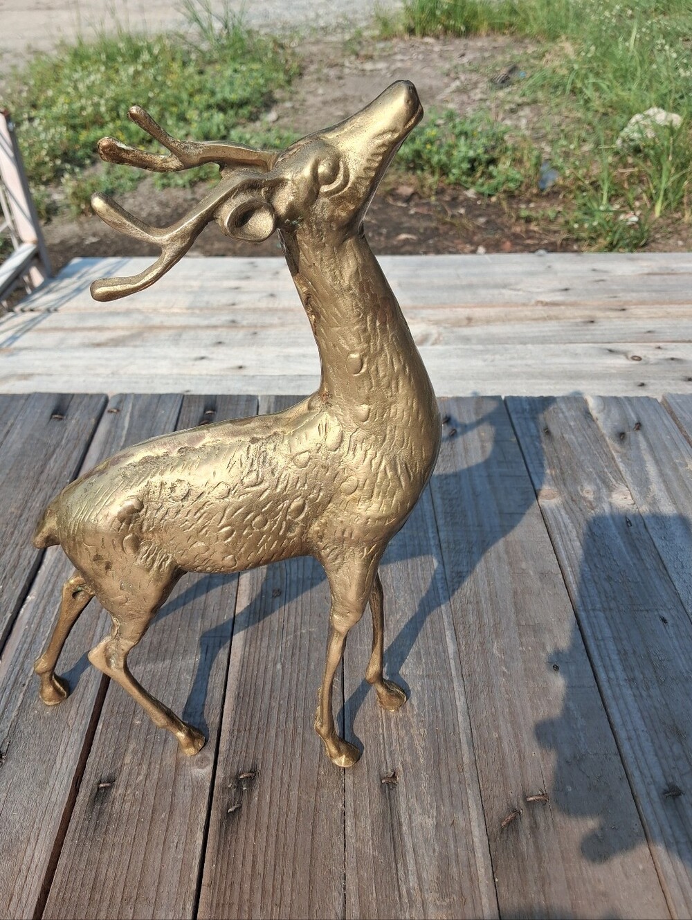 Brass Finish Standing Deer Figurine - Gold Tone